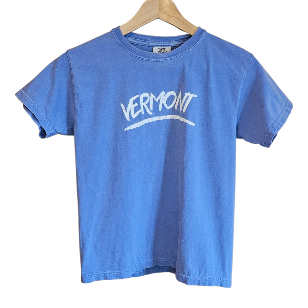 Comfort Colors Youth Large Vermont Graphic T-Shirt Periwinkle Blue Souvenir
